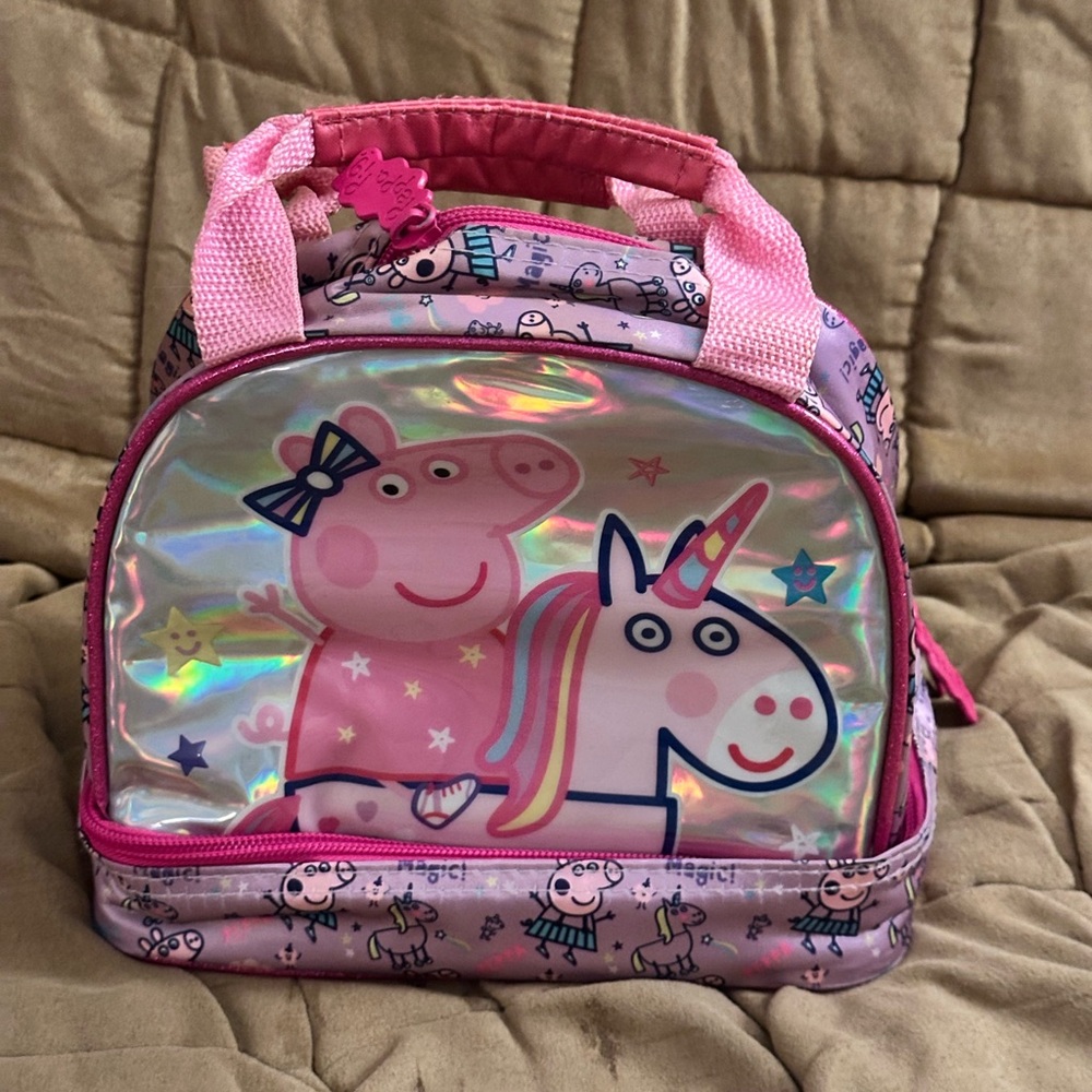 Peppa Pig Pink Holographic Unicorn Kids Lunch Bag